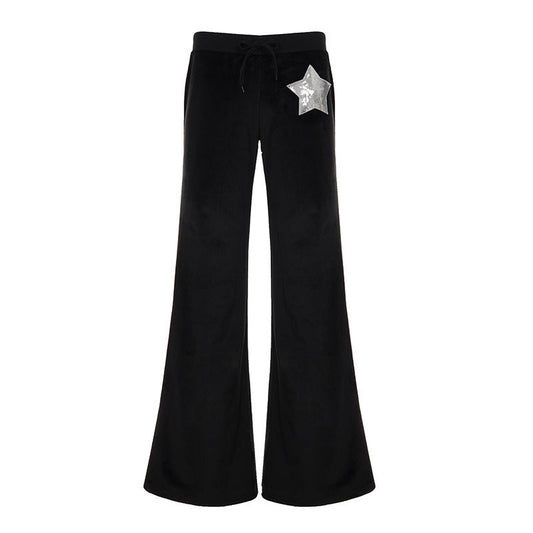 Drawstring velvet glitter star pattern wide leg pant  | Festival Outfits Women