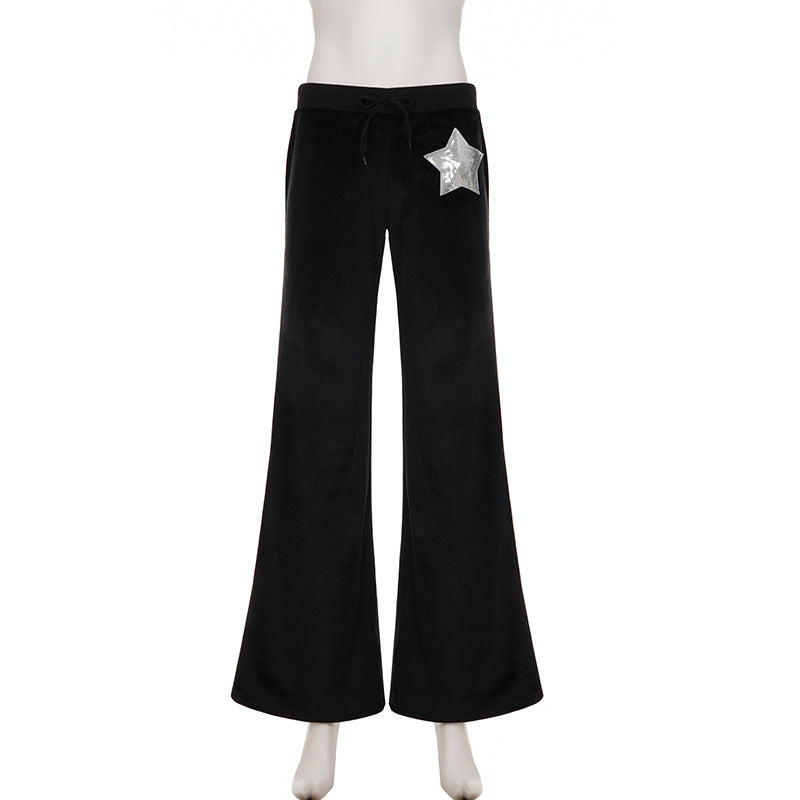 Drawstring velvet glitter star pattern wide leg pant  | Festival Outfits Women