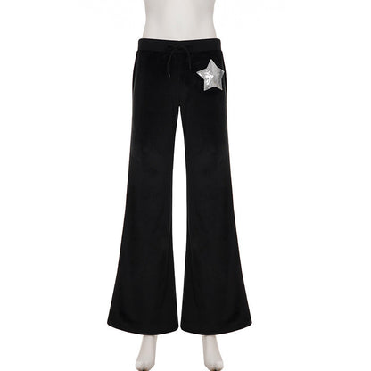 Drawstring velvet glitter star pattern wide leg pant  | Festival Outfits Women