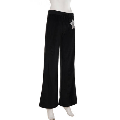 Drawstring velvet glitter star pattern wide leg pant  | Festival Outfits Women