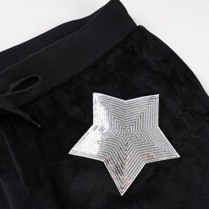 Drawstring velvet glitter star pattern wide leg pant  | Festival Outfits Women