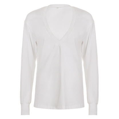 Deep v neck long sleeve solid top  | Festival Outfits Women