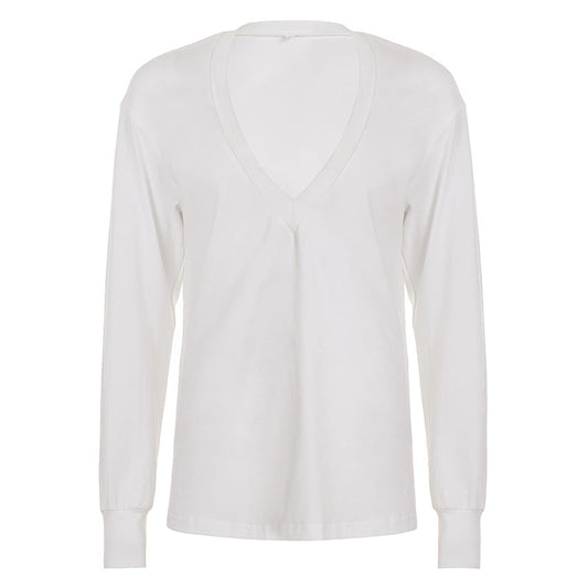 Deep v neck long sleeve solid top  | Festival Outfits Women
