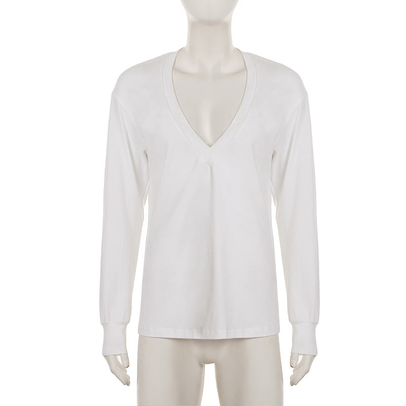 Deep v neck long sleeve solid top  | Festival Outfits Women