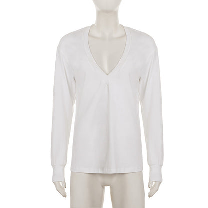 Deep v neck long sleeve solid top  | Festival Outfits Women