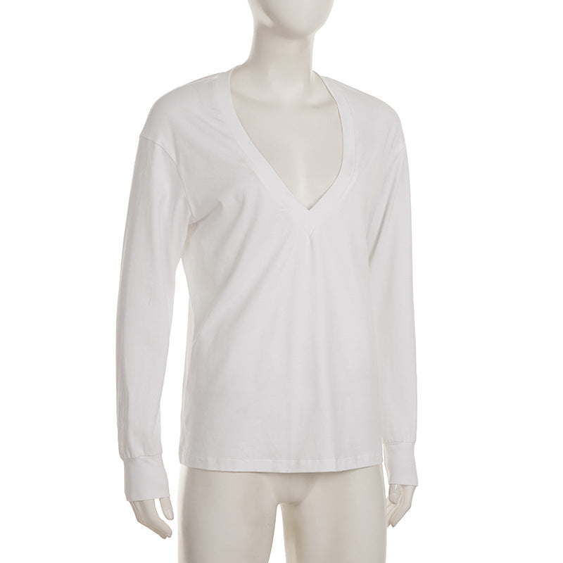 Deep v neck long sleeve solid top  | Festival Outfits Women