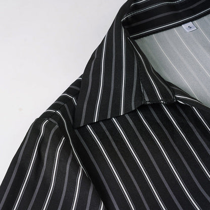 Long sleeve striped turnover collar self tie top  | Festival Outfits Women