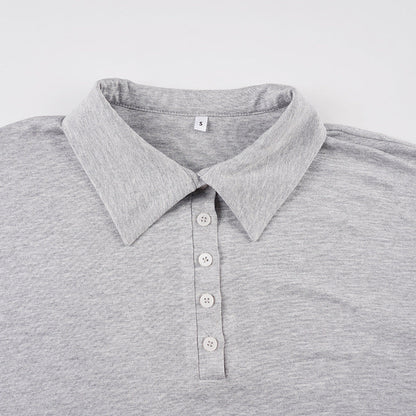 Long sleeve turnover collar button solid top  | Festival Outfits Women