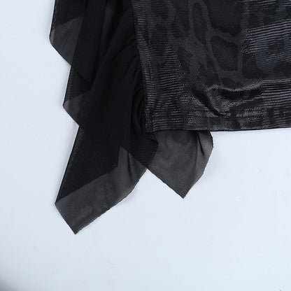 Long sleeve v neck lace hem snakeskin print maxi dress  | Festival Outfits Women