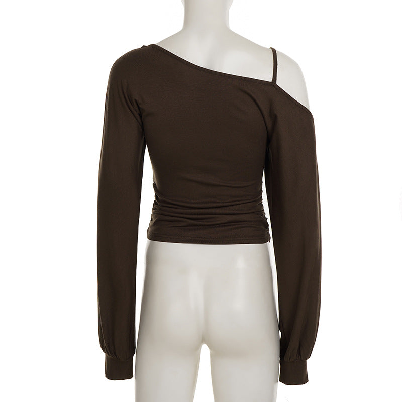 Long sleeve o ring beaded ruched irregular top  | Festival Outfits Women