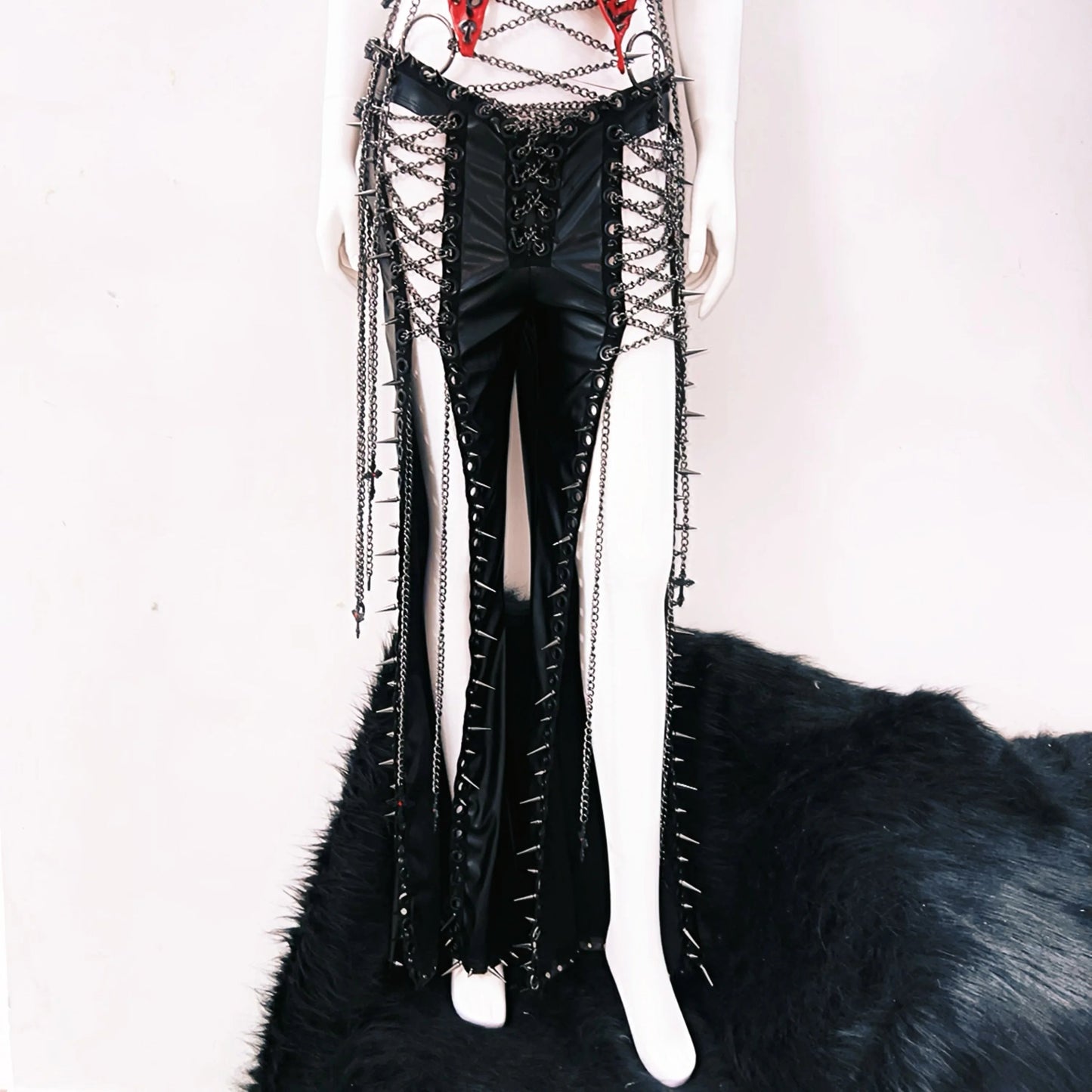 Metal chain hollow out rivet applique cut out top  | Festival Outfits Women