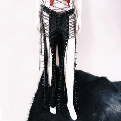 Metal chain hollow out rivet applique cut out top  | Festival Outfits Women