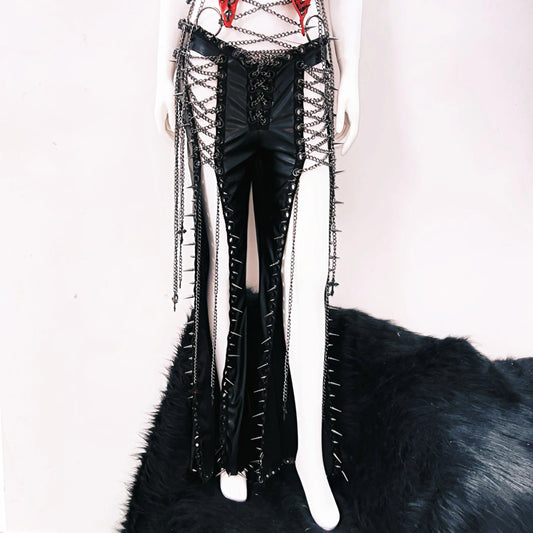 Metal chain hollow out rivet applique cut out top  | Festival Outfits Women