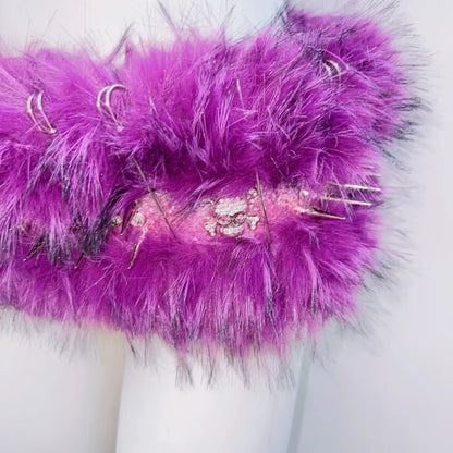 Fluffy skull applique tube mini skirt set  | Festival Outfits Women