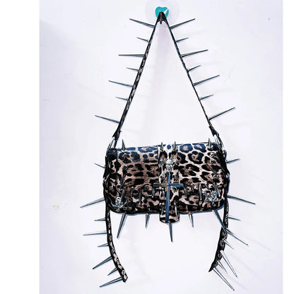 Leopard print rivet cross applique crossbody purses bag  | Festival Outfits Women
