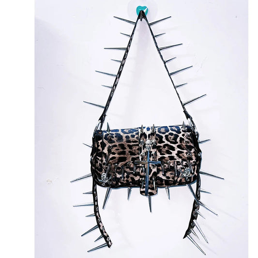 Leopard print rivet cross applique crossbody purses bag  | Festival Outfits Women