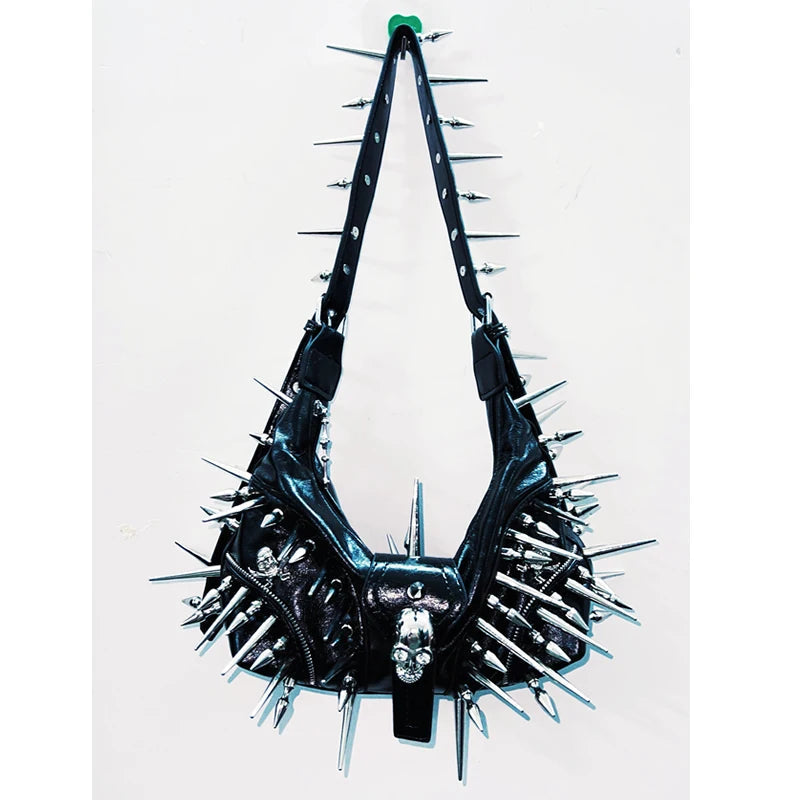 Skull applique PU leather rivet crossbody purses bag  | Festival Outfits Women