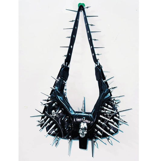 Skull applique PU leather rivet crossbody purses bag  | Festival Outfits Women