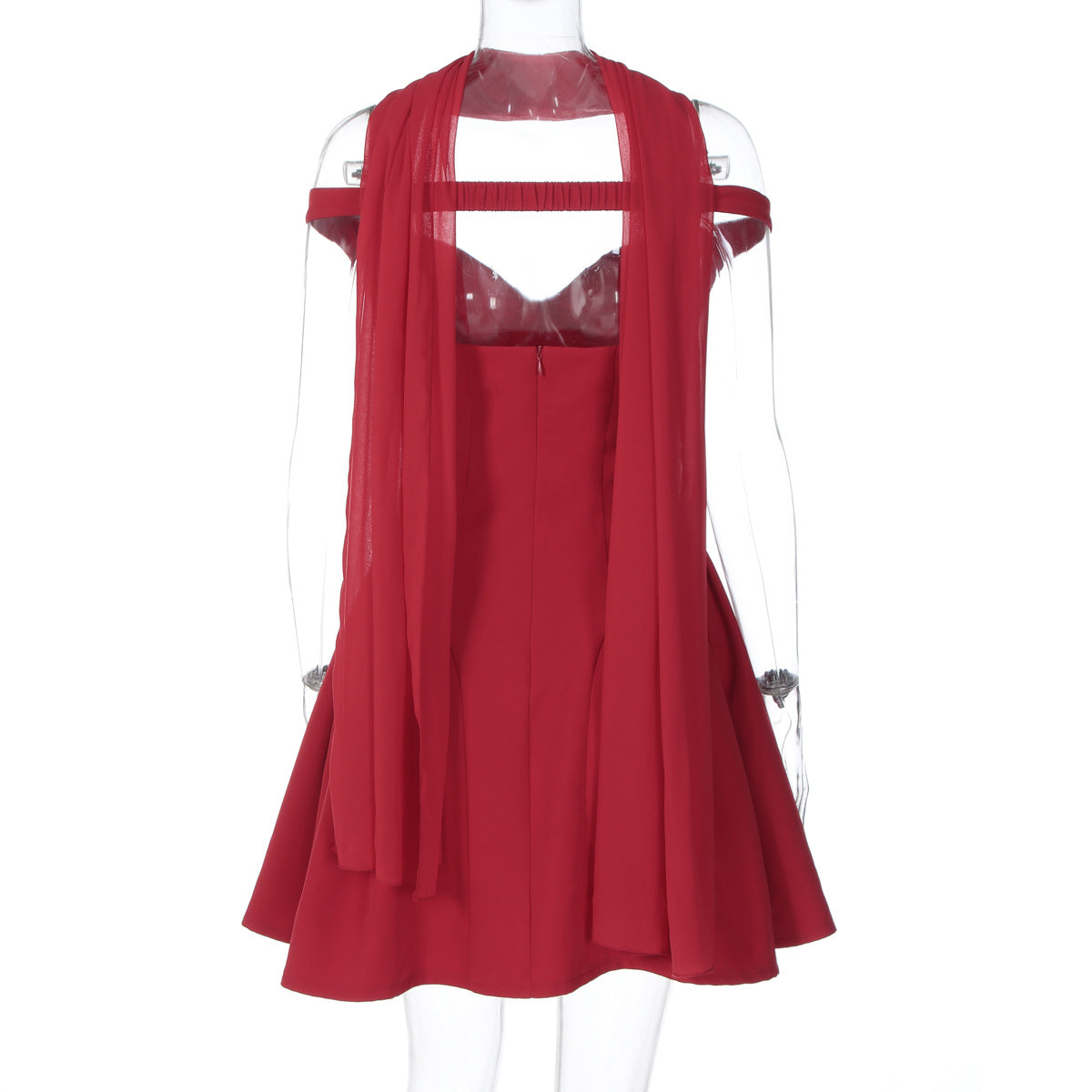 V neck off shoulder solid zip-up mini dress  | Festival Outfits Women