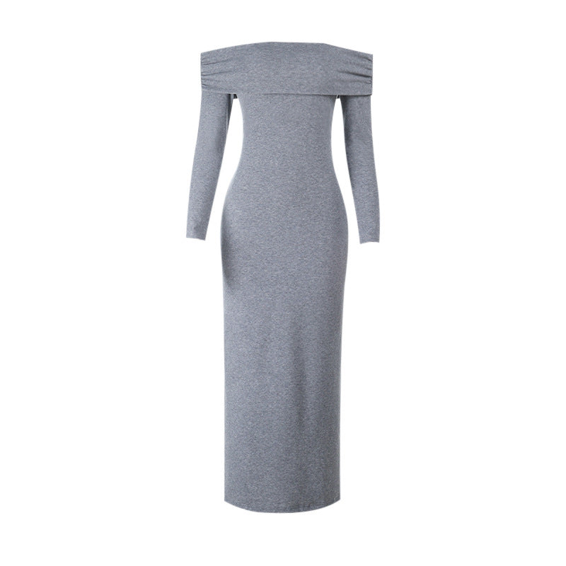 Off shoulder long sleeve solid maxi dress  | Festival Outfits Women