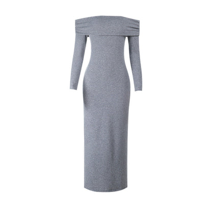 Off shoulder long sleeve solid maxi dress  | Festival Outfits Women