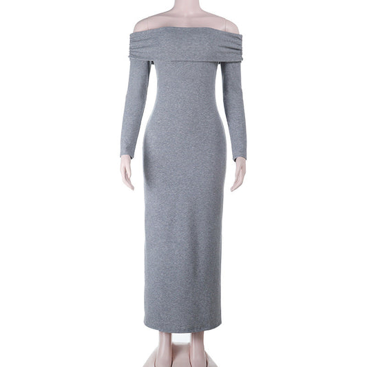 Off shoulder long sleeve solid maxi dress  | Festival Outfits Women