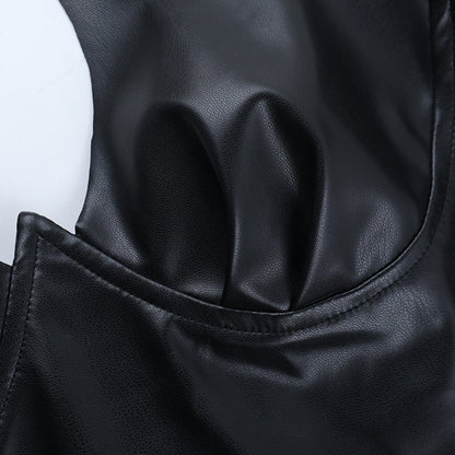 Cross back PU leather zip-up cami top  | Festival Outfits Women