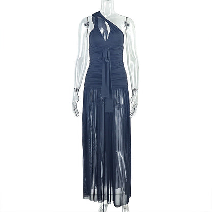 One shoulder ruched irregular slit maxi dress  | Festival Outfits Women