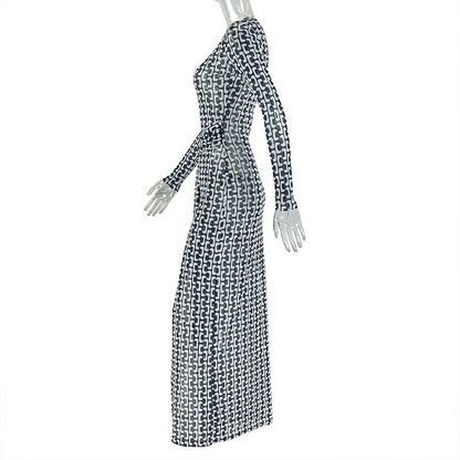 Long sleeve crewneck slit mesh maxi dress  | Festival Outfits Women