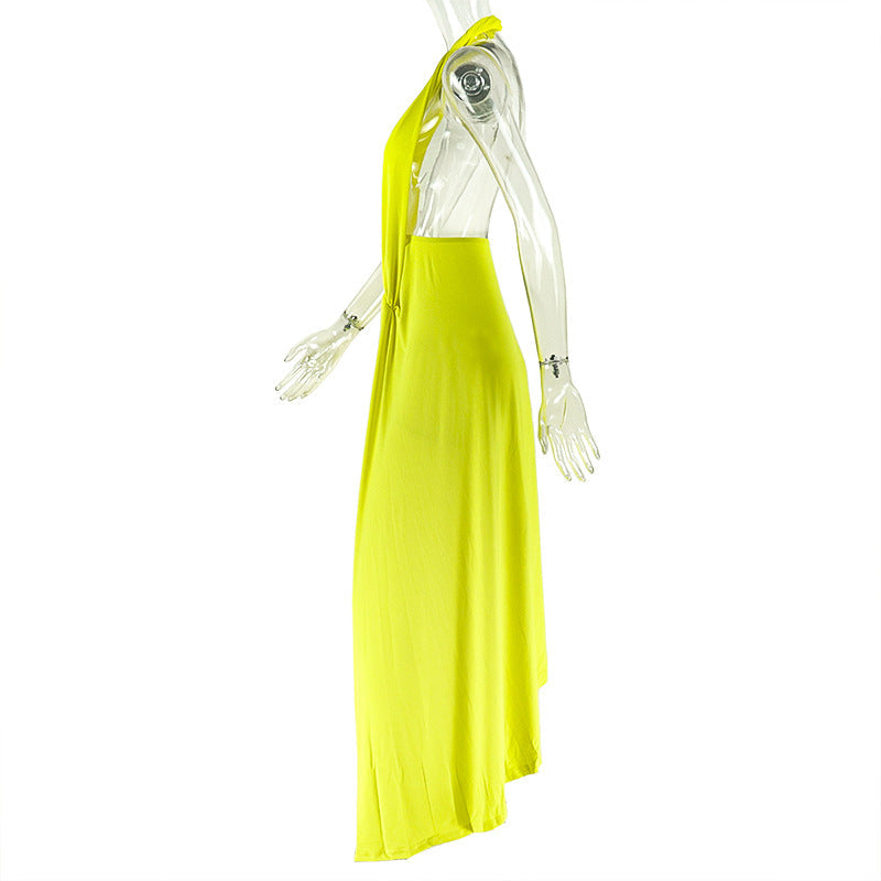 Halter ruched irregular deep v neck maxi dress  | Festival Outfits Women