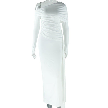 Irregular long sleeve one shoulder maxi dress  | Festival Outfits Women