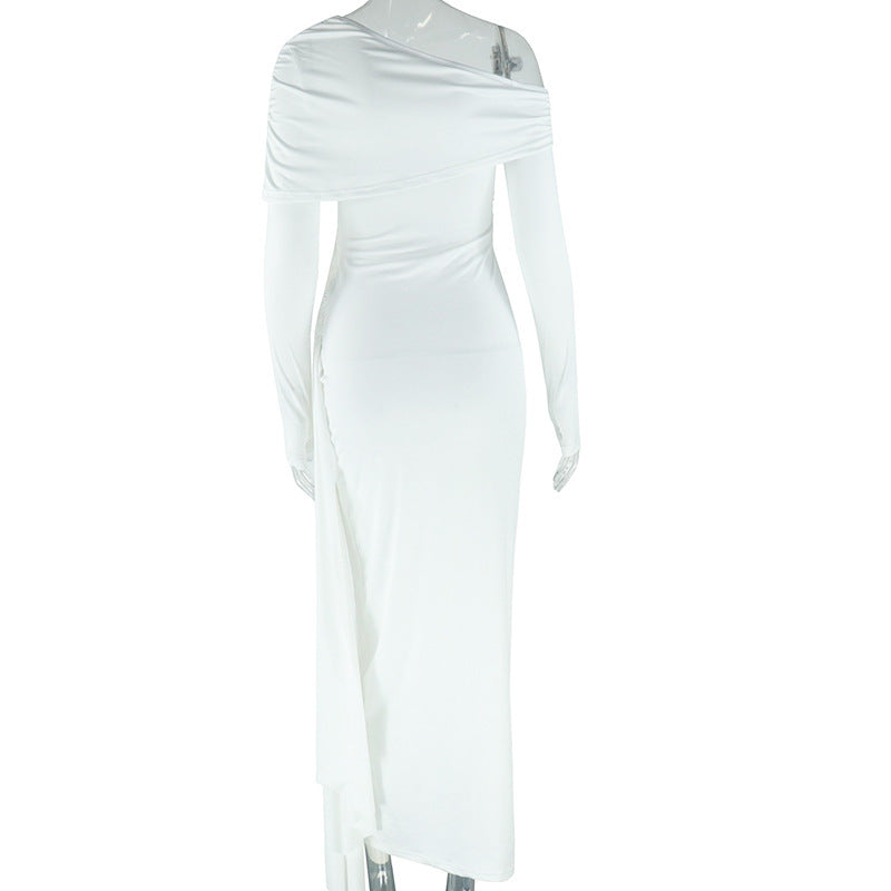 Irregular long sleeve one shoulder maxi dress  | Festival Outfits Women