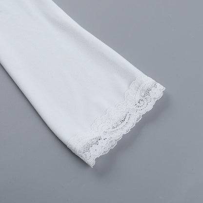 Self tie v neck long sleeve lace hem solid top  | Festival Outfits Women