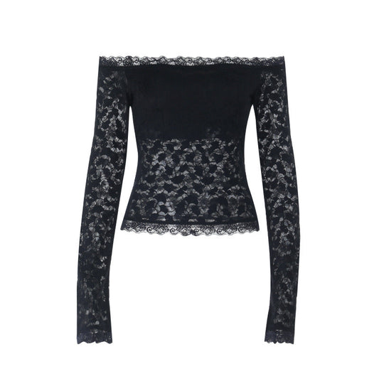 Long sleeve off shoulder lace solid top  | Festival Outfits Women