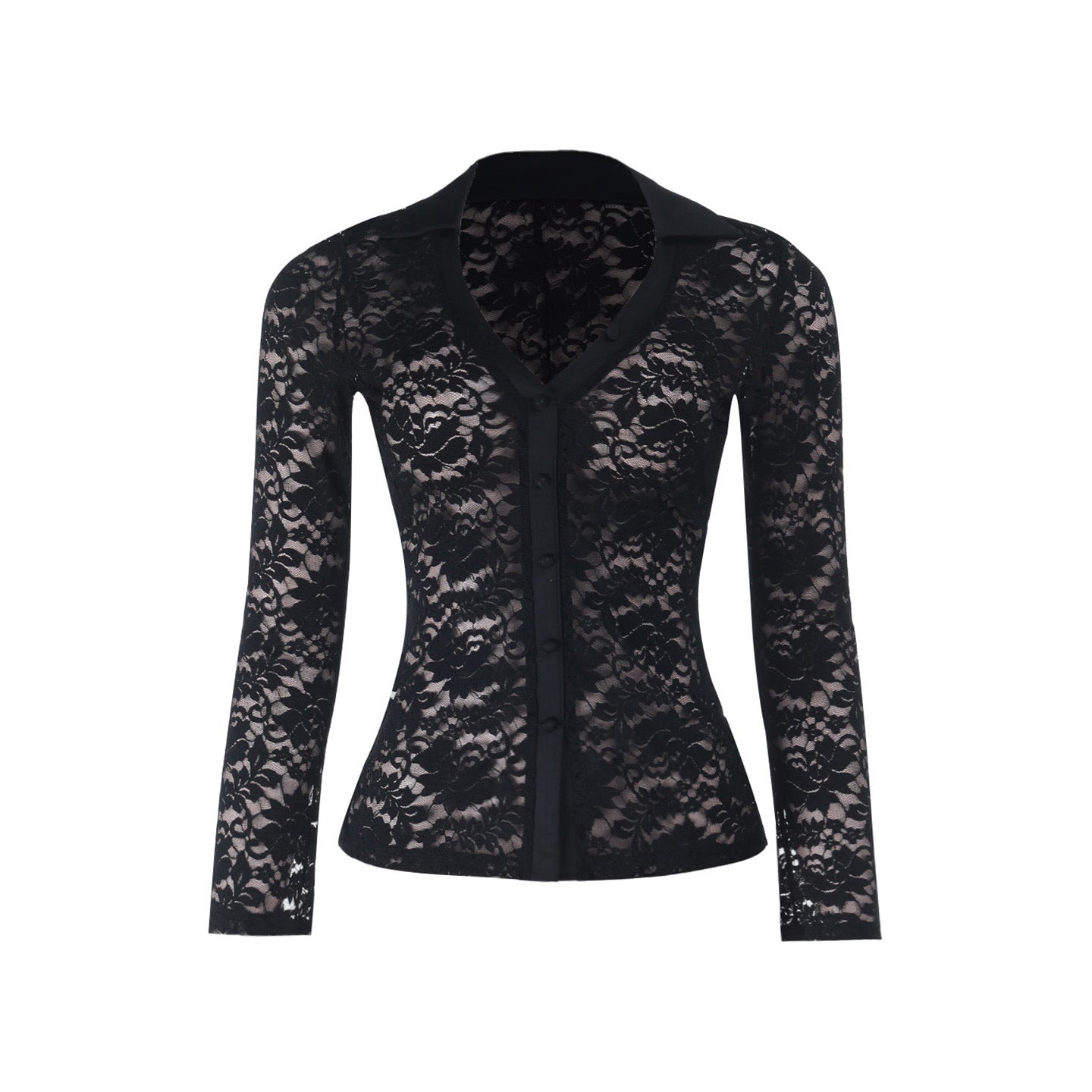 Lace long sleeve v neck button see through top  | Festival Outfits Women