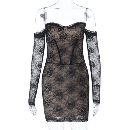 Long sleeve lace off shoulder mini dress  | Festival Outfits Women