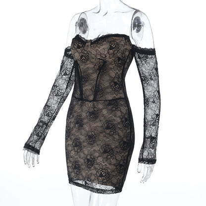 Long sleeve lace off shoulder mini dress  | Festival Outfits Women