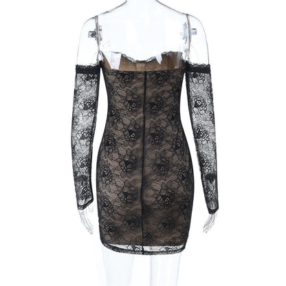 Long sleeve lace off shoulder mini dress  | Festival Outfits Women