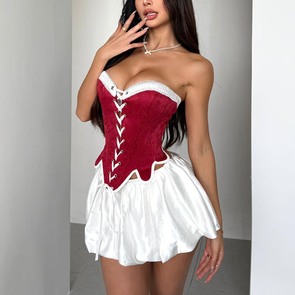 Sweetheart neck self tie zip-up corset tube top  | Festival Outfits Women