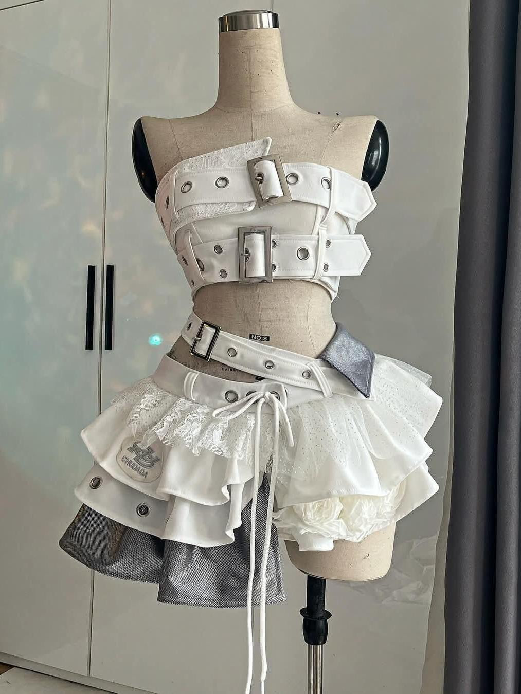 Irregular buckle patchwork lace mini skirt set  | Festival Outfits Women