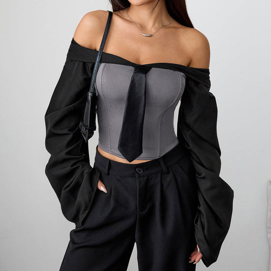 Off shoulder long sleeve zip-up ruched top  | Festival Outfits Women