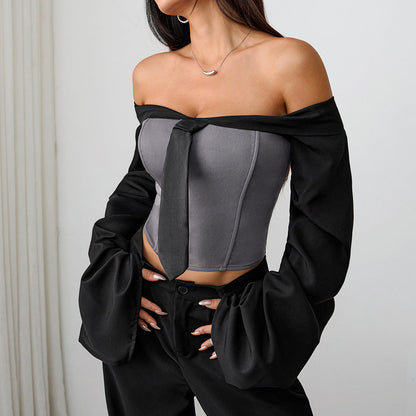 Off shoulder long sleeve zip-up ruched top  | Festival Outfits Women