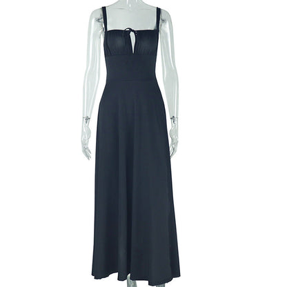 Square neck hollow out self tie cami cut out maxi dress  | Festival Outfits Women