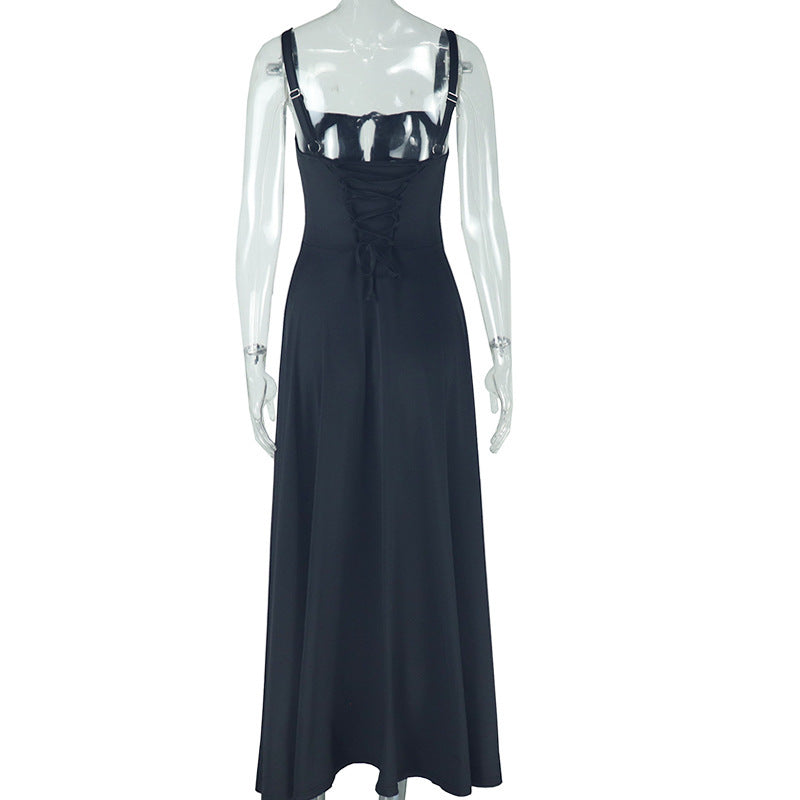 Square neck hollow out self tie cami cut out maxi dress  | Festival Outfits Women