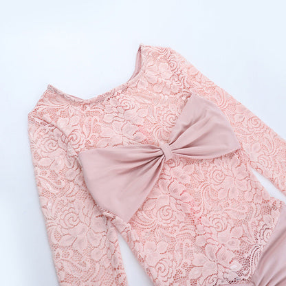 Lace long sleeve round neck ruched zip-up romper  | Festival Outfits Women