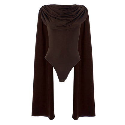 Cowl neck ruched solid bodysuit  | Festival Outfits Women