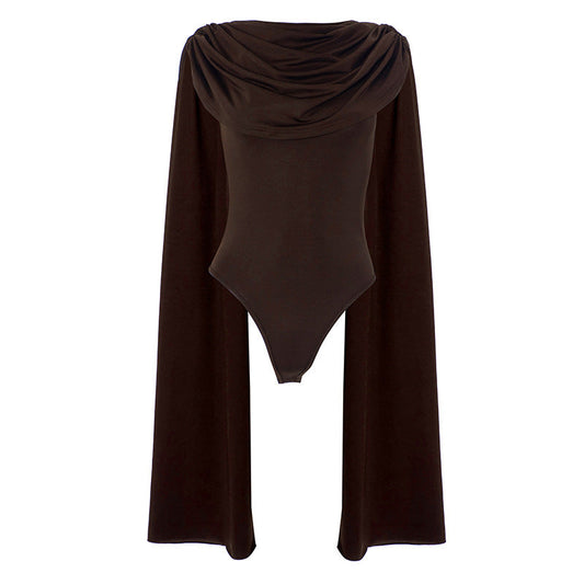 Cowl neck ruched solid bodysuit  | Festival Outfits Women