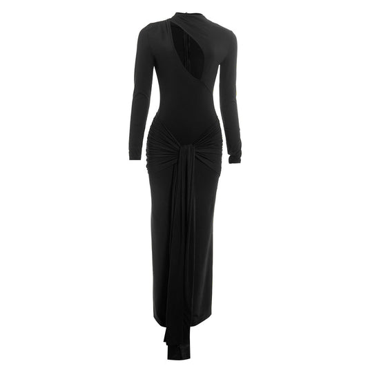 Long sleeve hollow out ruched zip-up cut out maxi dress  | Festival Outfits Women