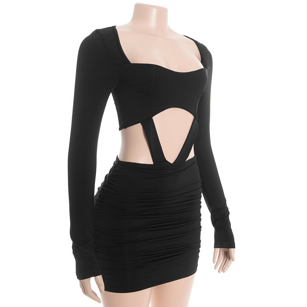 Long sleeve ruched hollow out cut out mini dress  | Festival Outfits Women