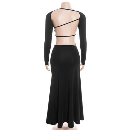 Long sleeve backless solid maxi dress  | Festival Outfits Women